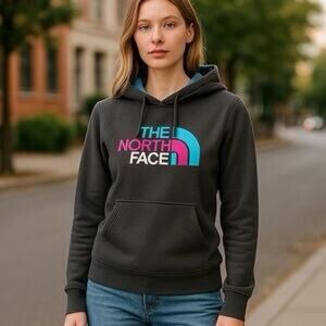 The North Face Charcoal Hoodie with Vibrant Logo